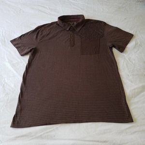 Prana Men's Polo Shirt Brown Stripes Size Large 100% Cotton